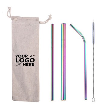 4 Pack Stainless Steel Straw Set With Pouch Brush
